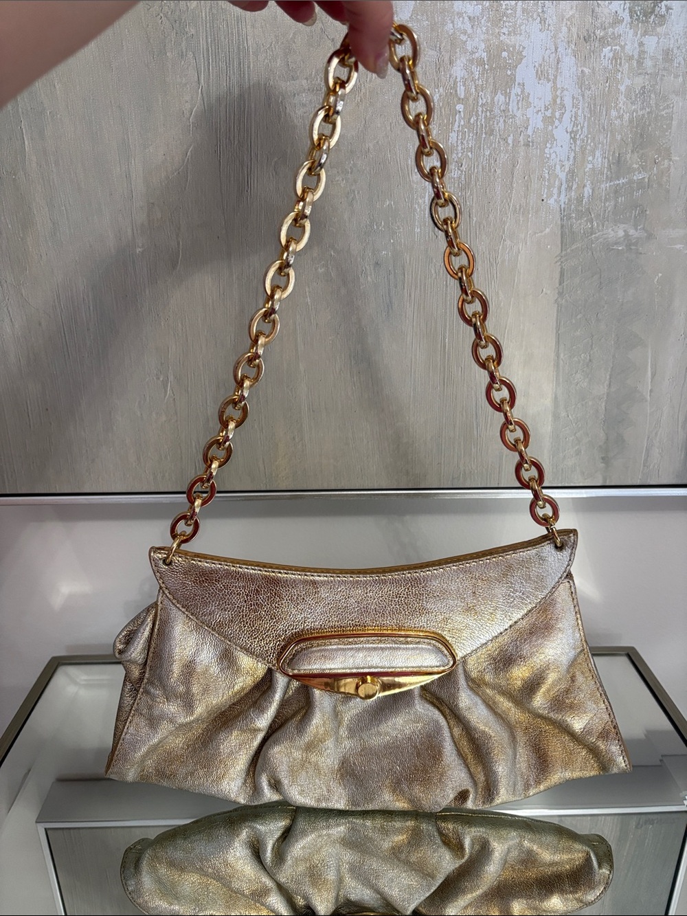 ❣️Y2K Leather Metallic Gold Bag with Chain Strap